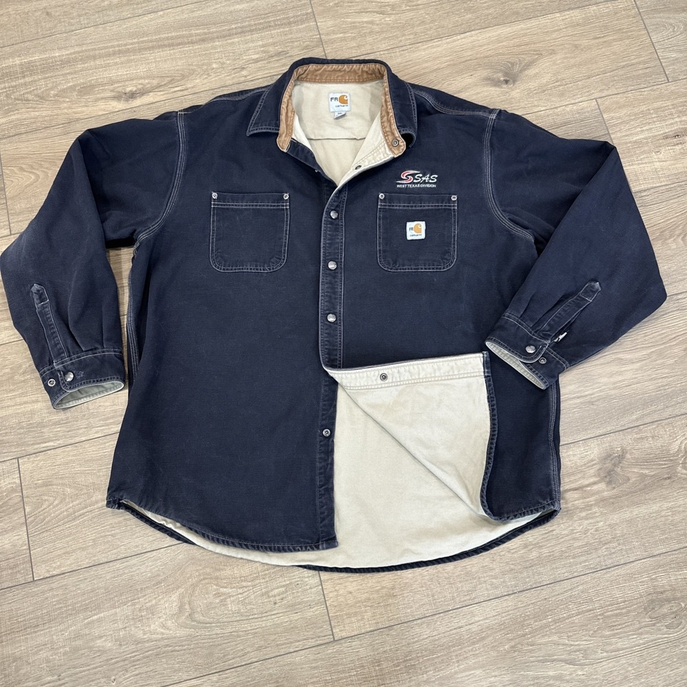Carhartt FR Flame Resistant Canvas Shirt Jacket Mens 2XL Snap Lined CAT 3 100432